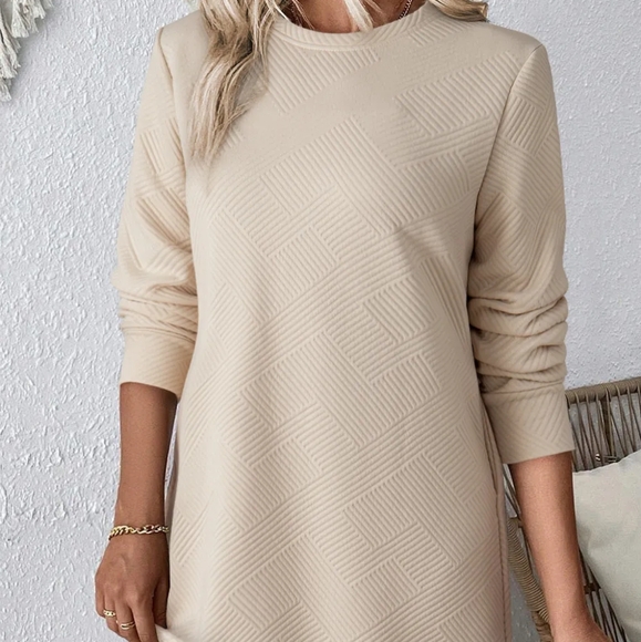 Ivory Round Neck Textured Mini Dress - Picture 2 of 4